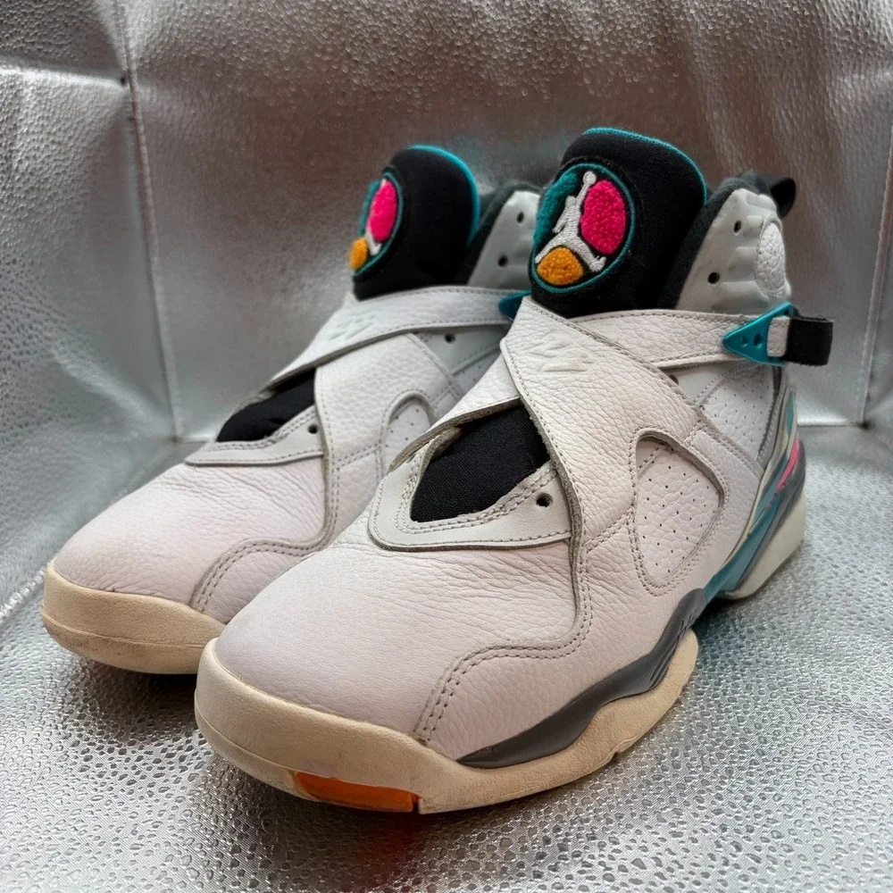 Size 7Y Air Jordan 8 Retro South Beach White Turbo Green Kids Shoes 305368-113 - Picture 5 of 10